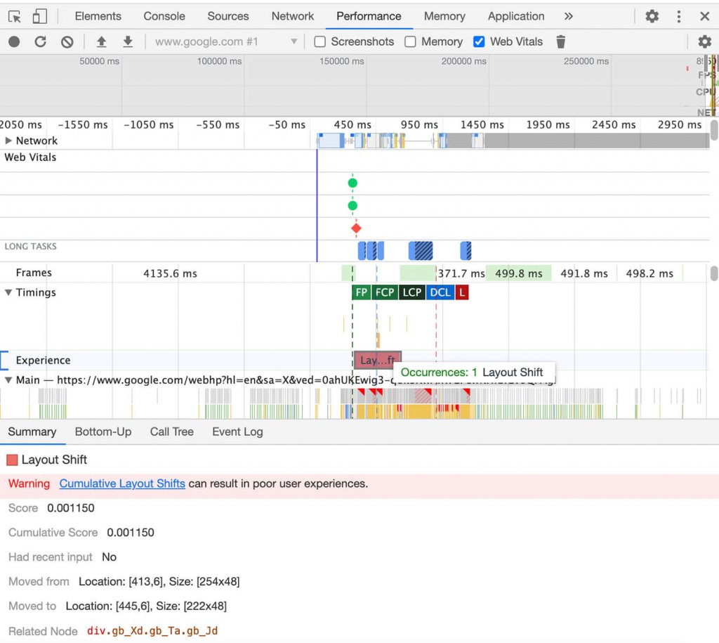 Overview of Chrome's DevTools Performance tab