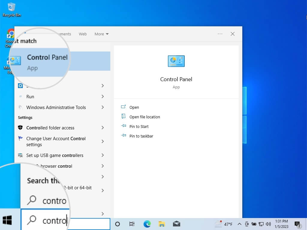 Access the Control Panel on Windows to change DNS servers