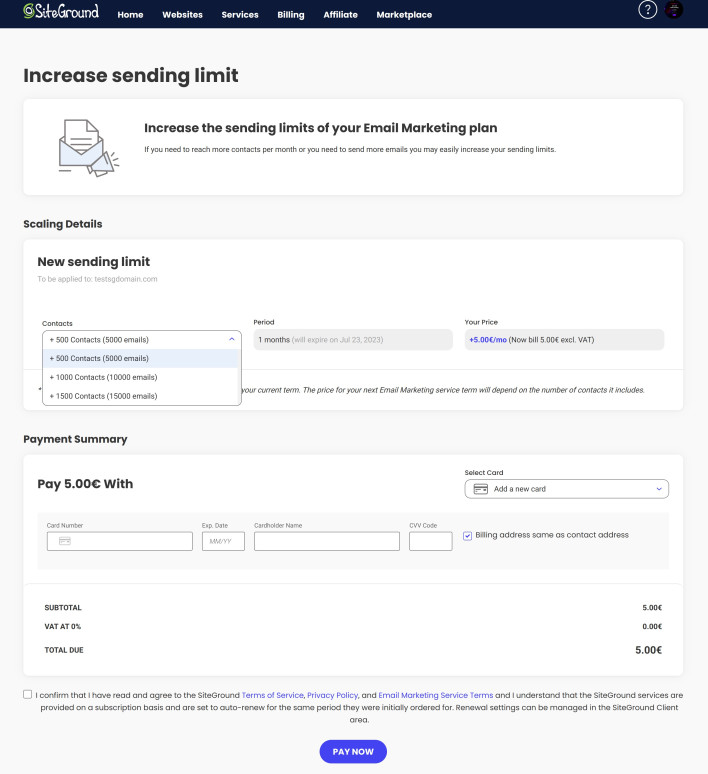 Screenshot showing how to add more contacts/sends to your Email Marketing Service