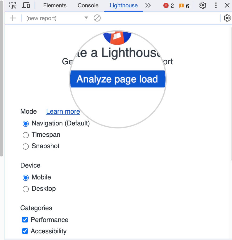 Screenshot showing how to analyze CLS for a website with Google Lighthouse 