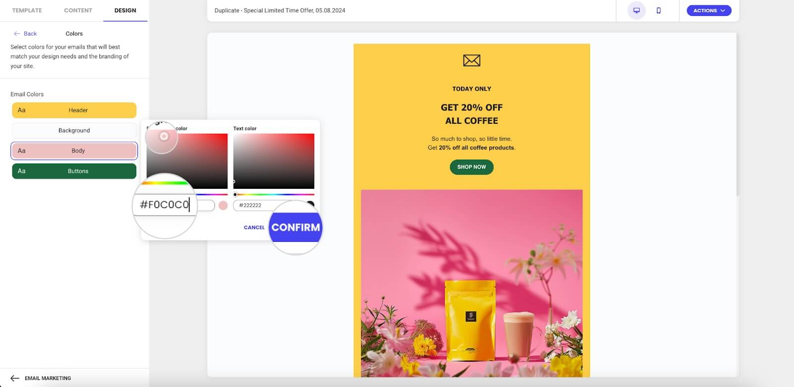 Email body color options in SiteGround Email Marketing