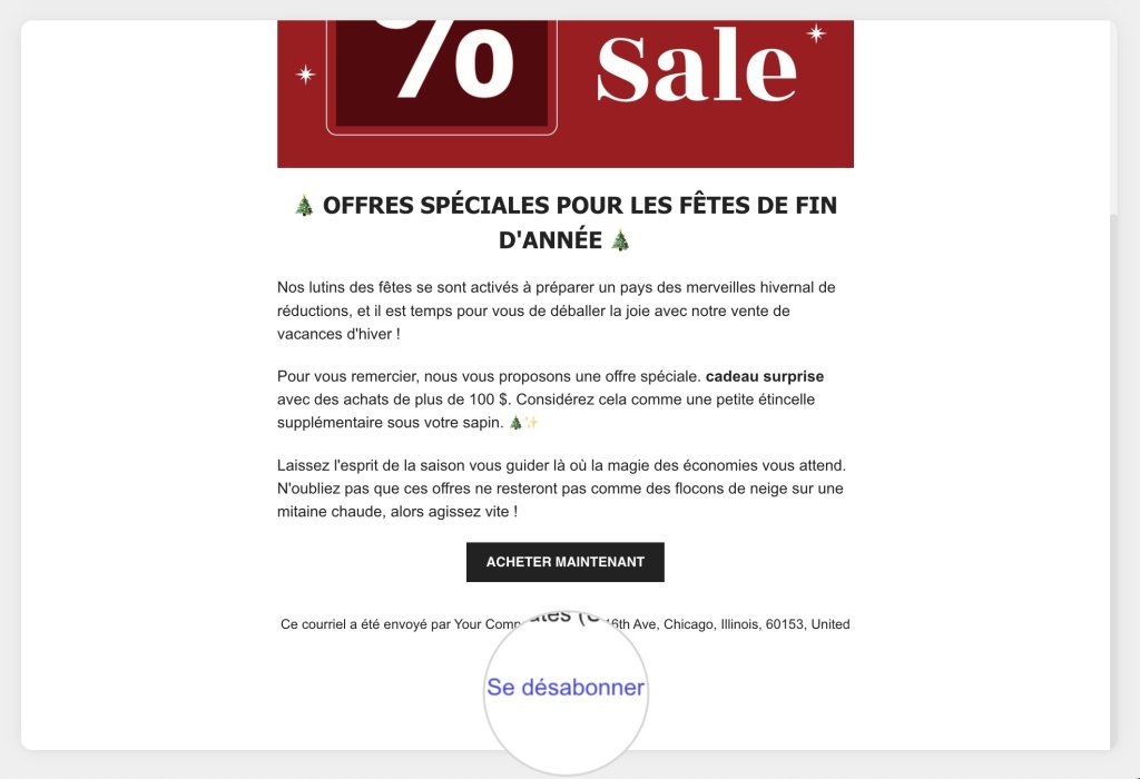 Bouton « Se désinscrire » dans une campagne d’e-mailing