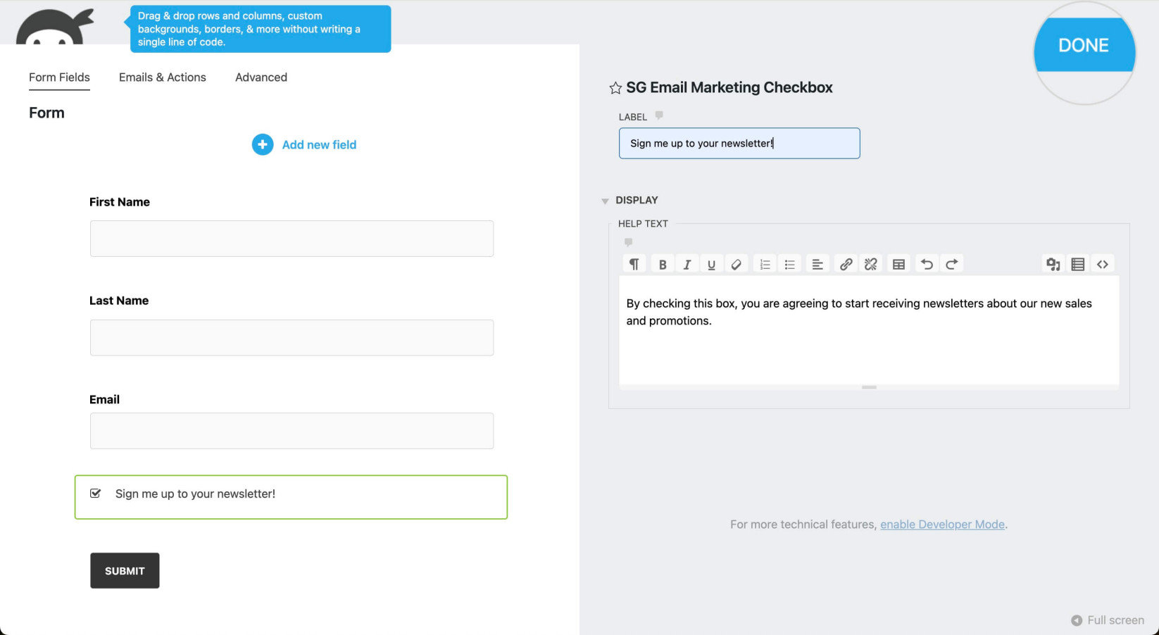 Changing the Email Marketing checkbox text