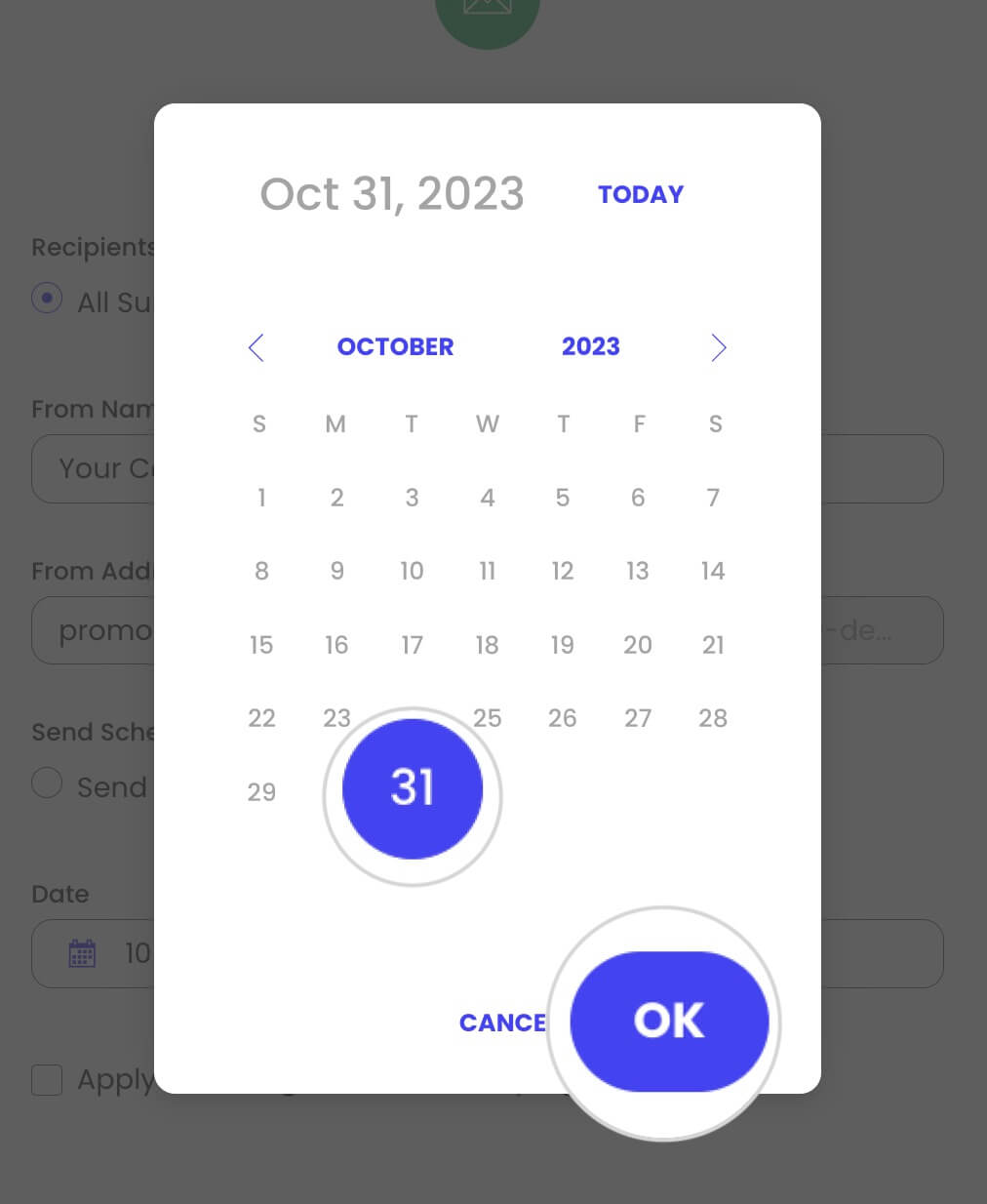 How to choose a date for a scheduled campaign sending