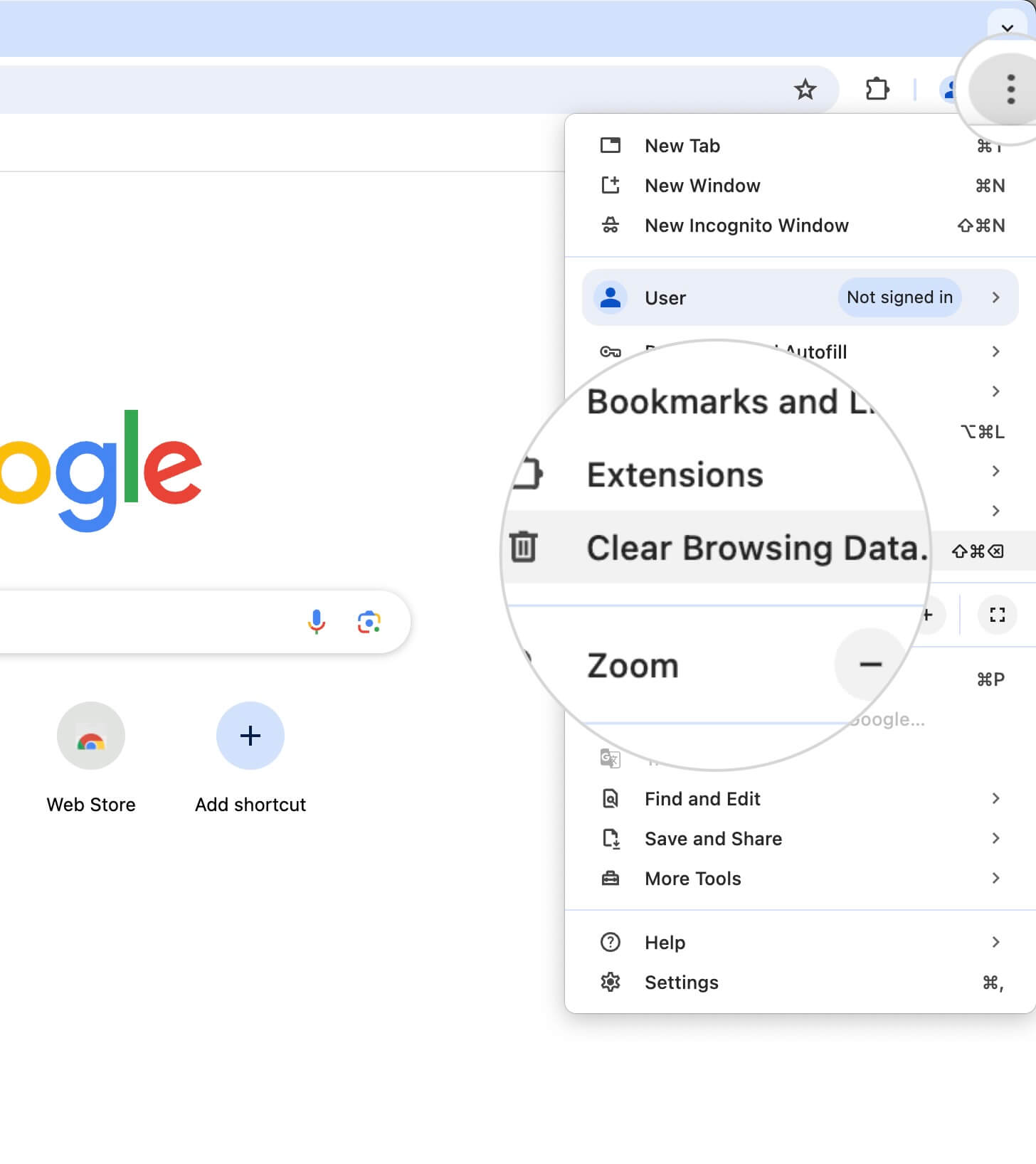 How to open Clear Browsing Data options in Google Chrome