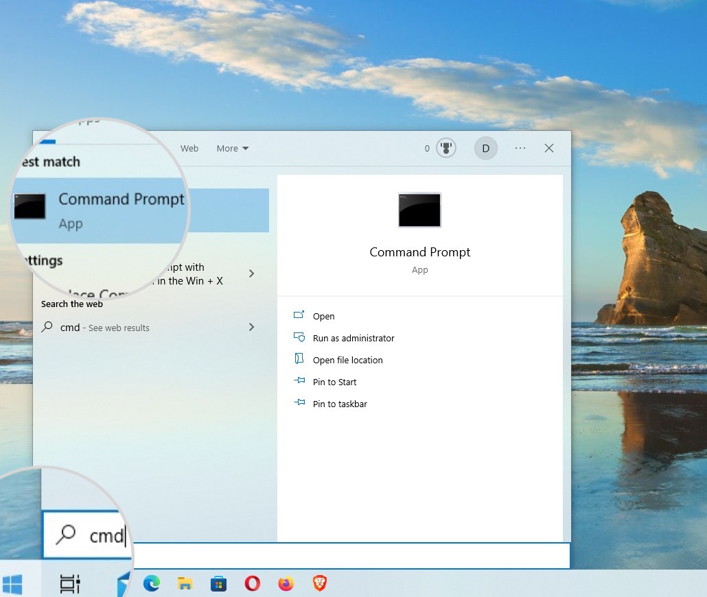 Open Command Prompt from Windows menu on Windows 10