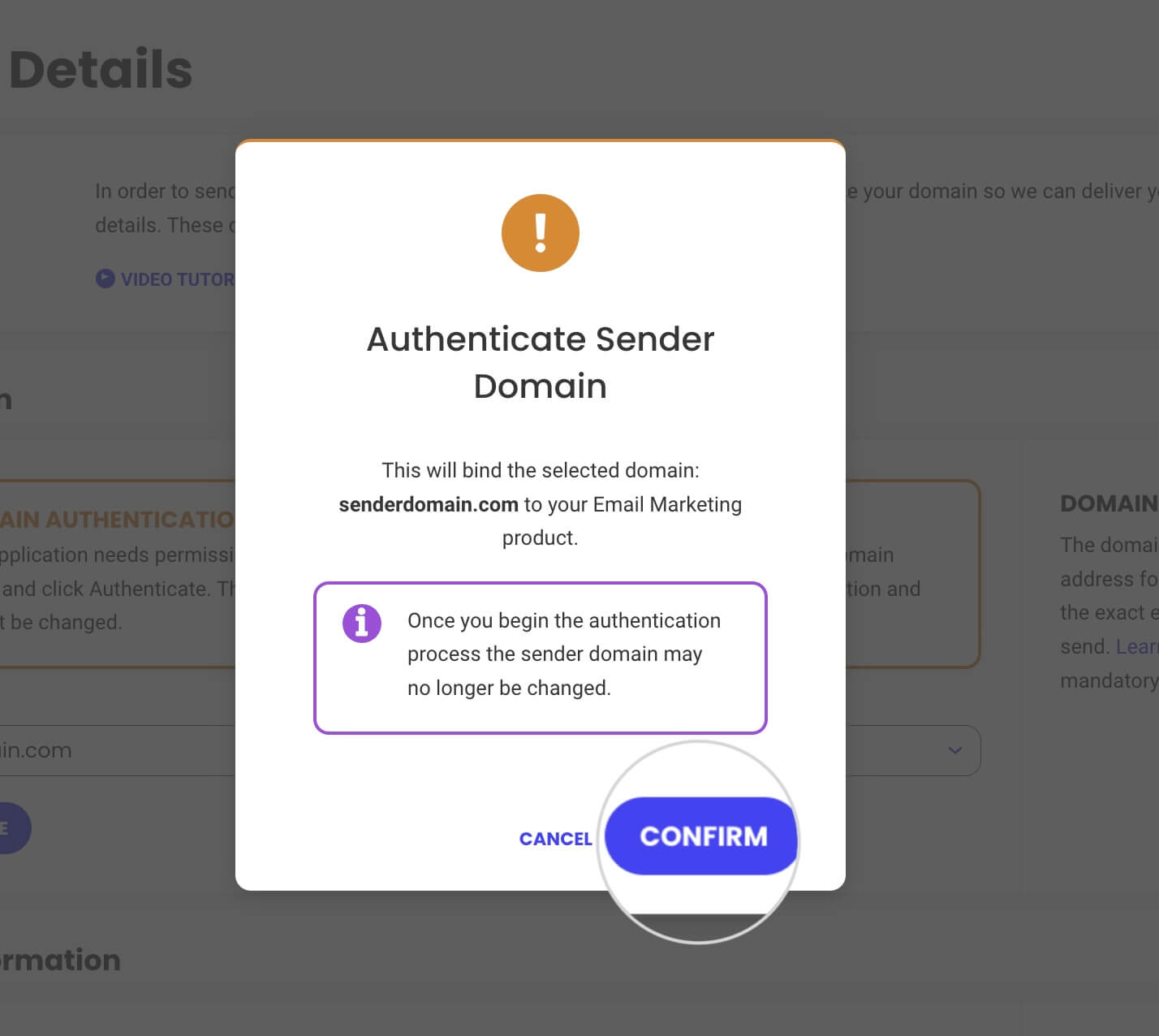 Starting the sender domain authentication in SiteGround Email Marketing