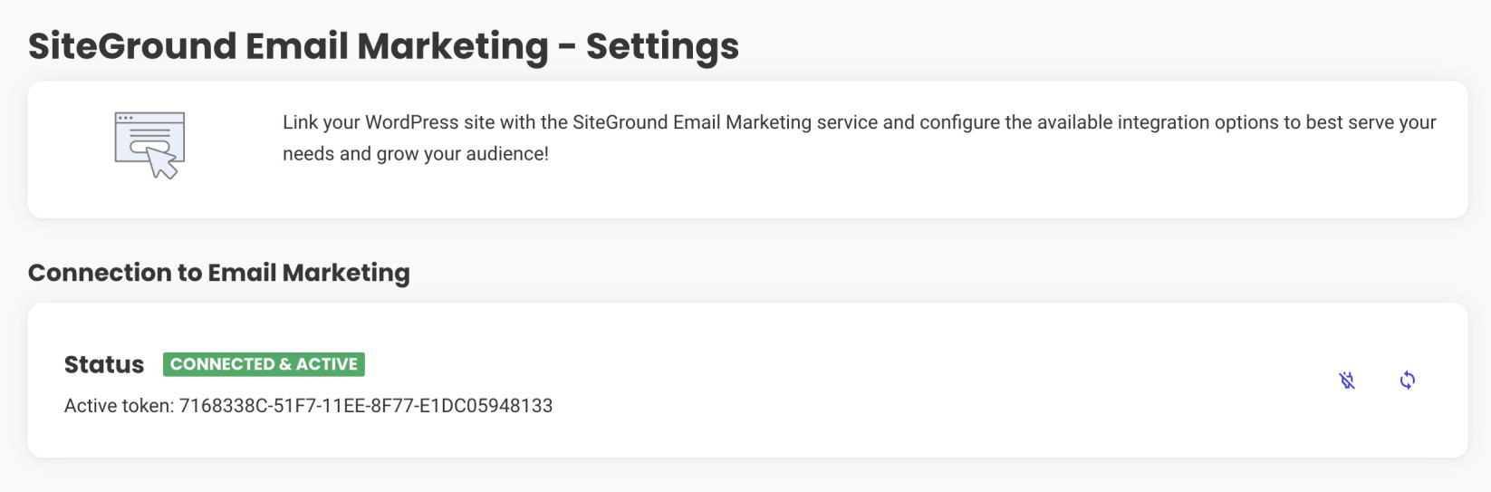 Successfully connected Email Marketing plugin