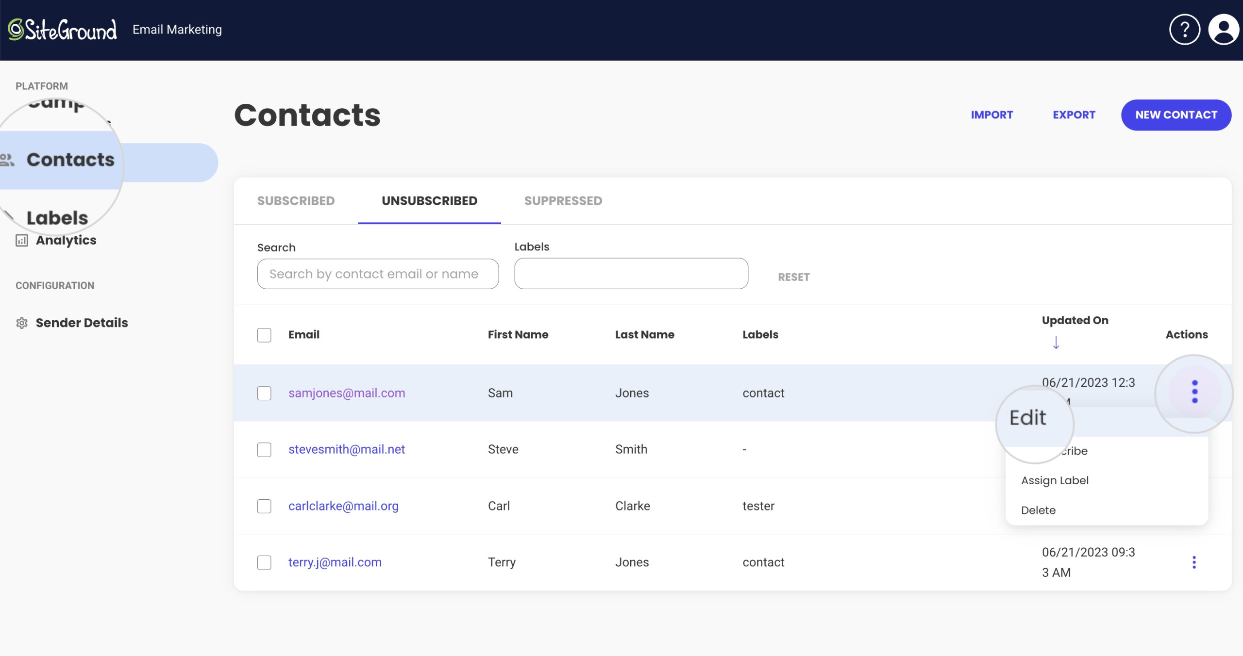 How to access the status change log for a contact