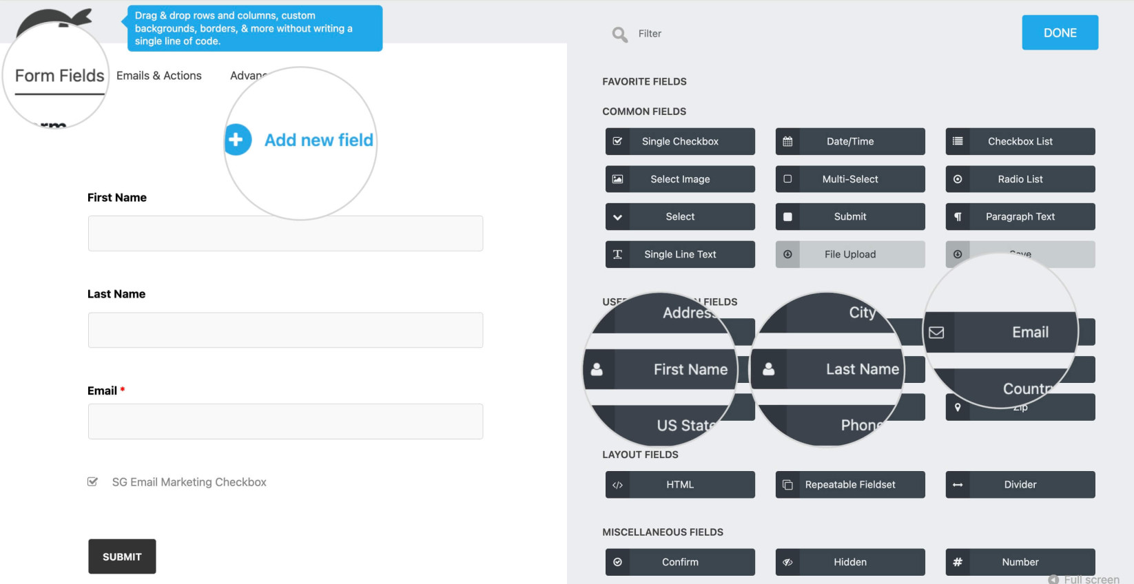 Contact form fields in Ninja Forms