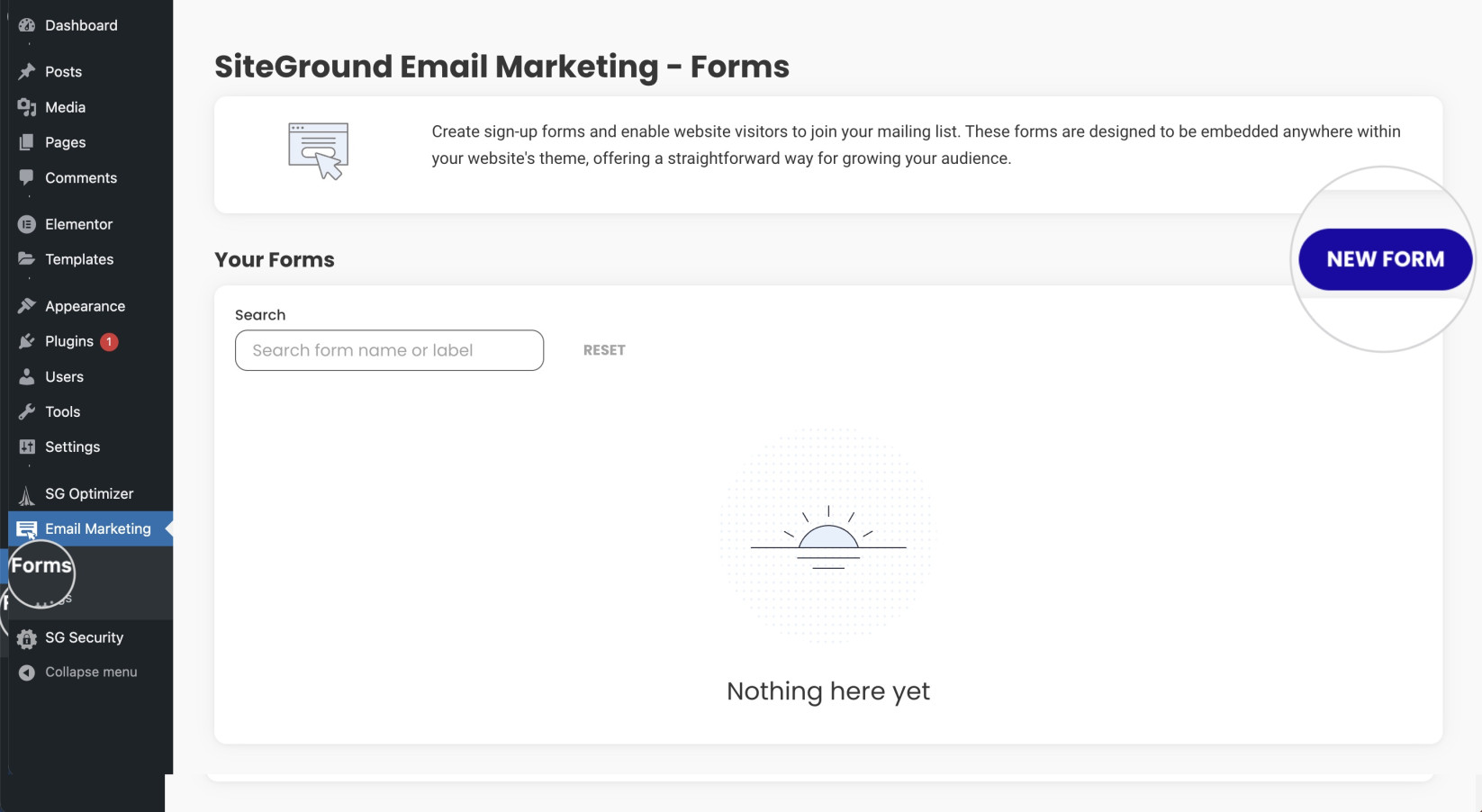 How to create a new sign-up form in the SiteGround Email Marketing plugin