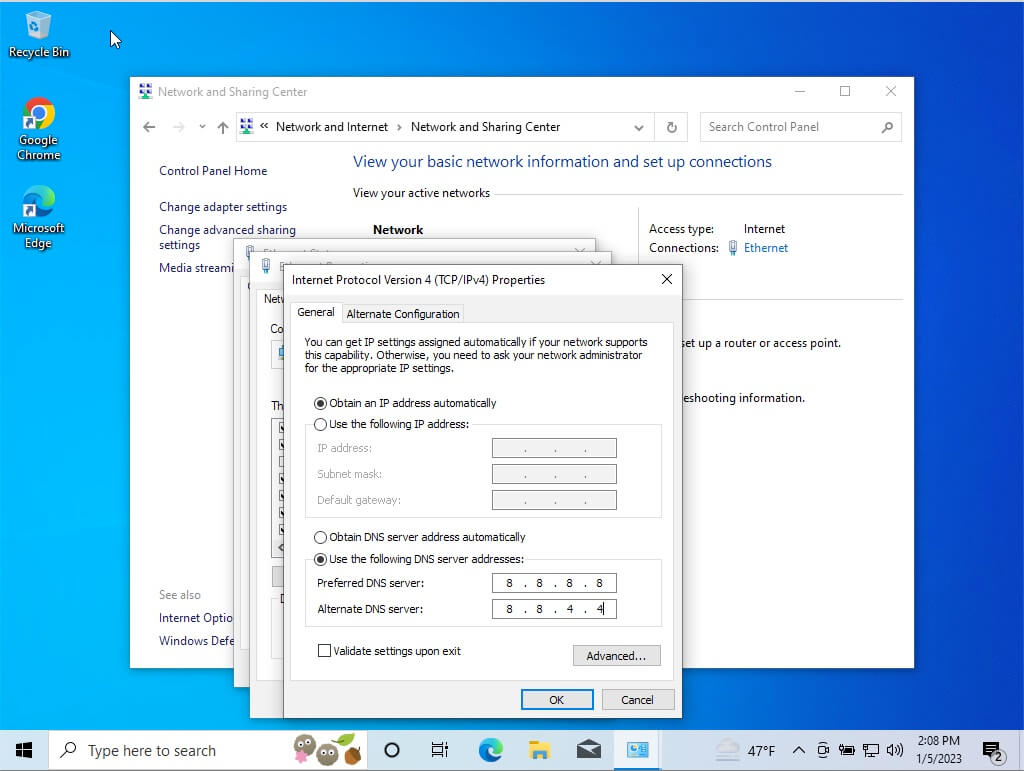 Changing the DNS servers in Windows