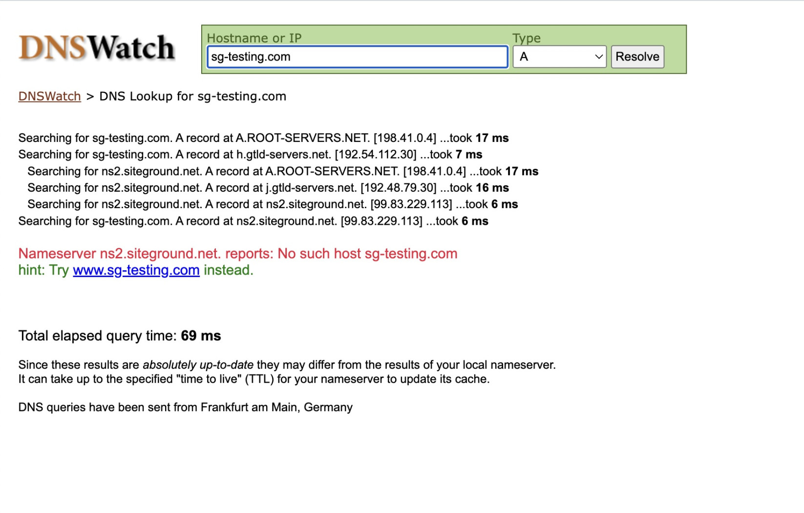 DNS A record online checker DNSWatch