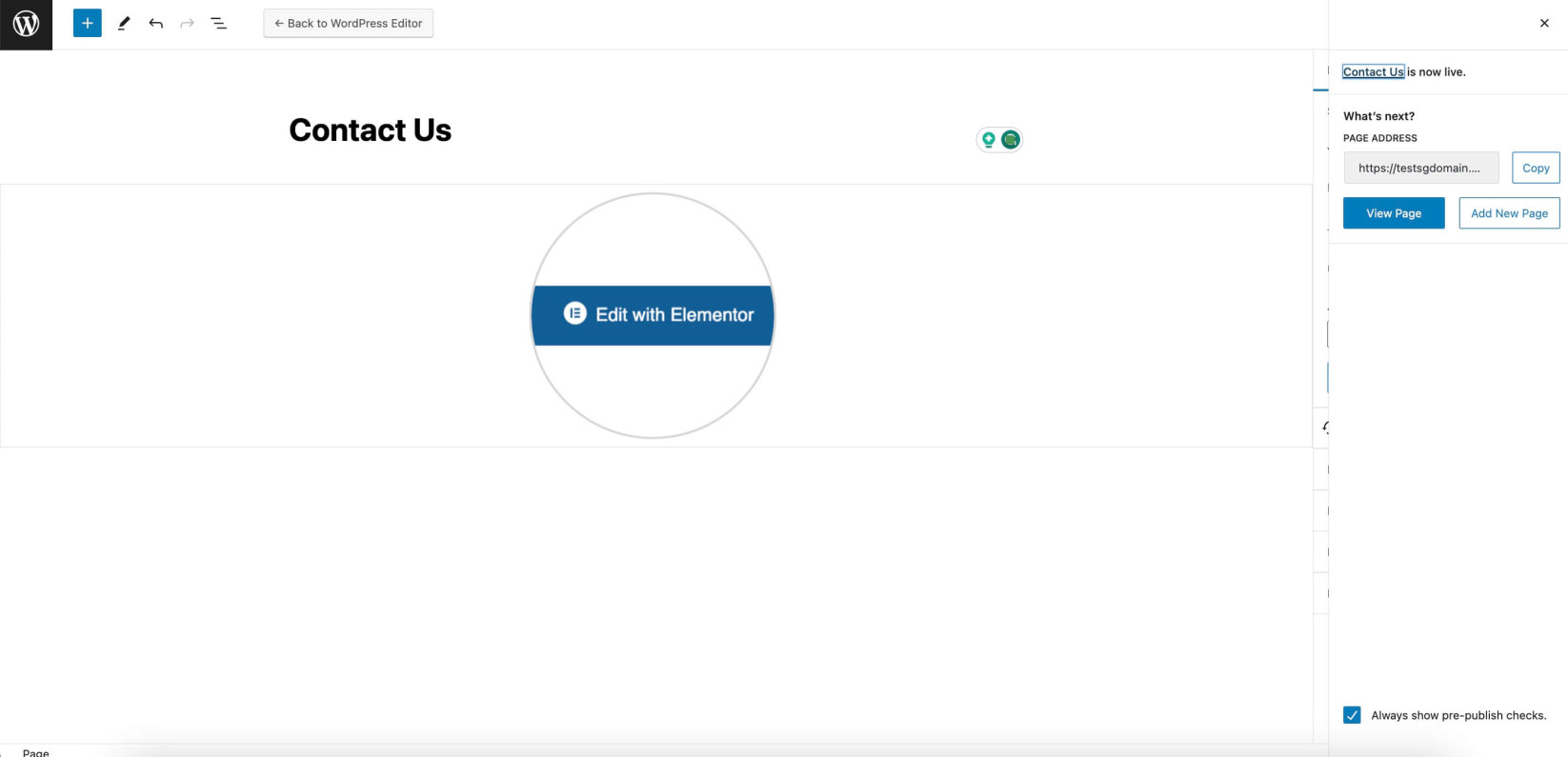 Screenshot showing how to edit a Contact Us page form with Elementor