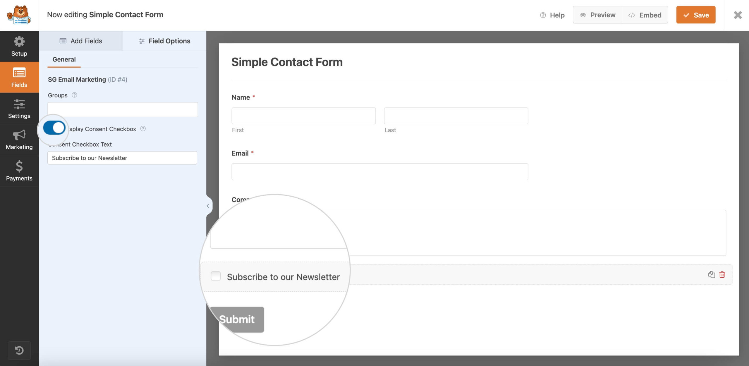 Toggle Feature for Enabling the Display of Consent Checkbox in WPForms