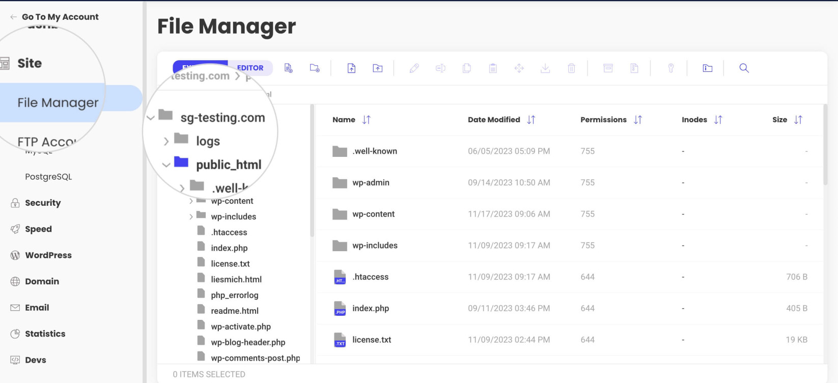 How to access the WordPress root folder from a File Manager