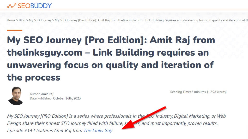 Headline graphic from SEOBuddy featuring an interview to illustrate an example of a link source.