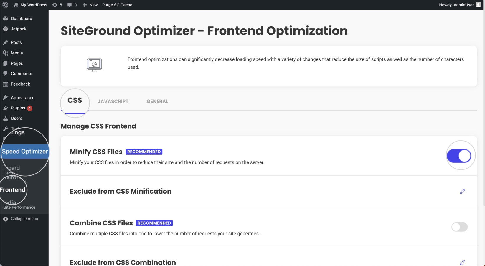 Minify CSS files with the Speed Optimizer plugin