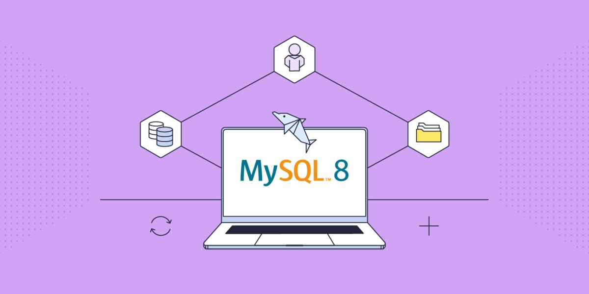 laptop with MySQL version 8 logo