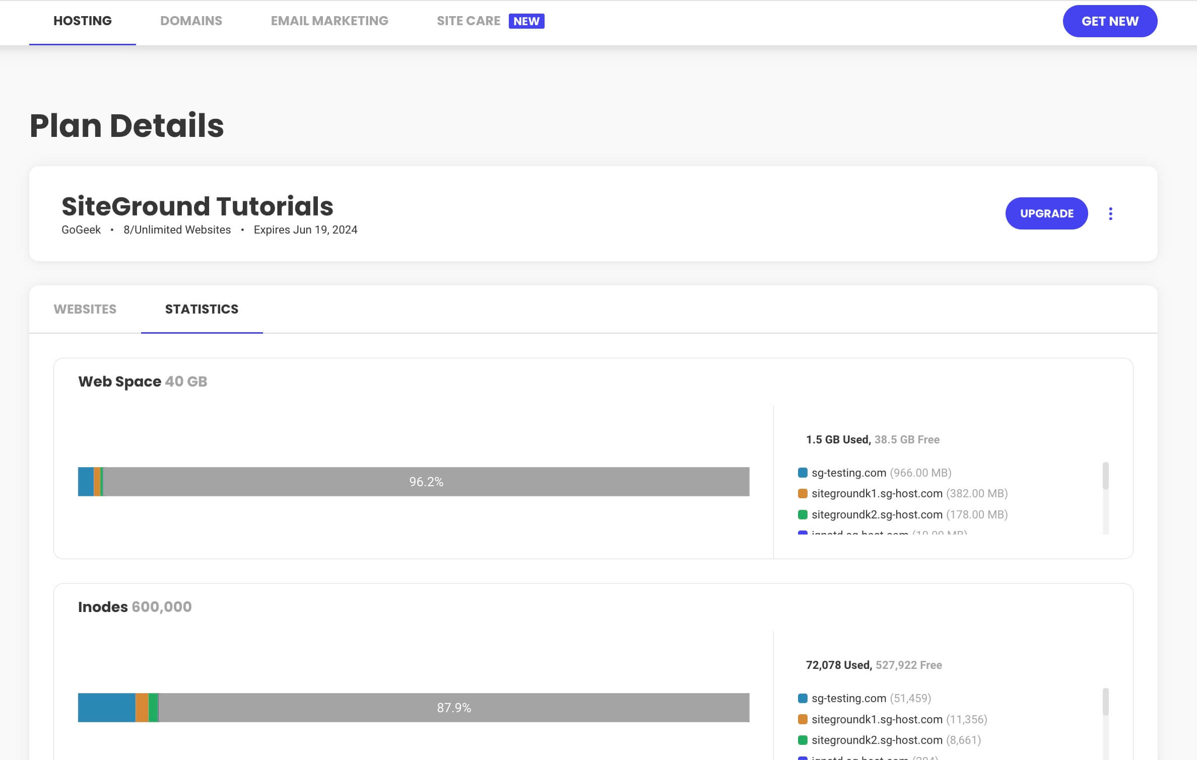 Account Statistics in SiteGround Client Area