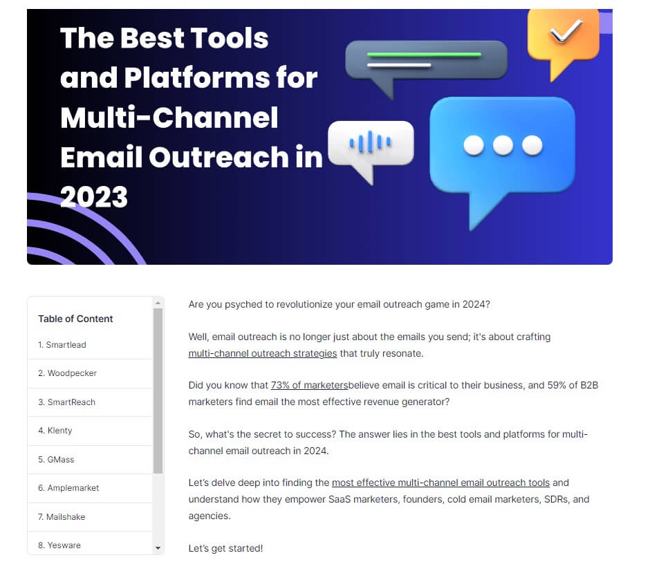 Snippet of a roundup article featuring a list of top tools for multichannel outreach.