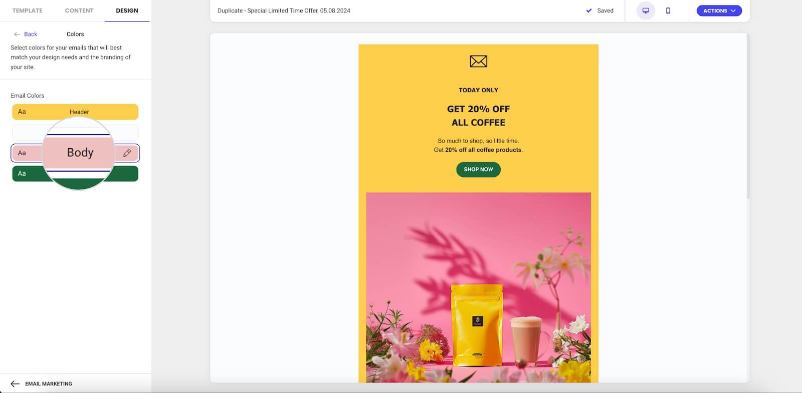 Email body colors in SiteGround Email Marketing