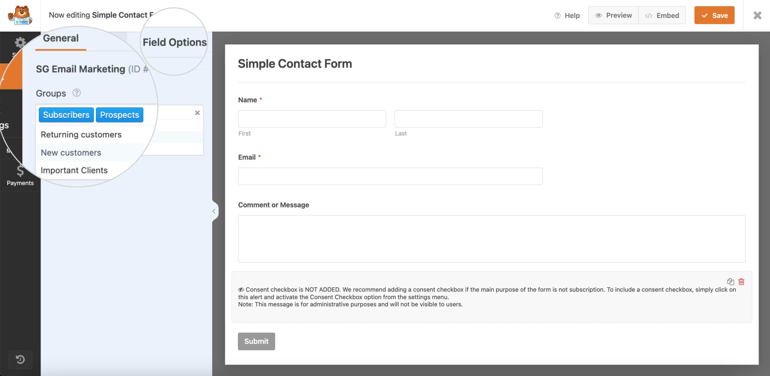 Selection Process for Groups Within SG Email Marketing Field Options on WPForms