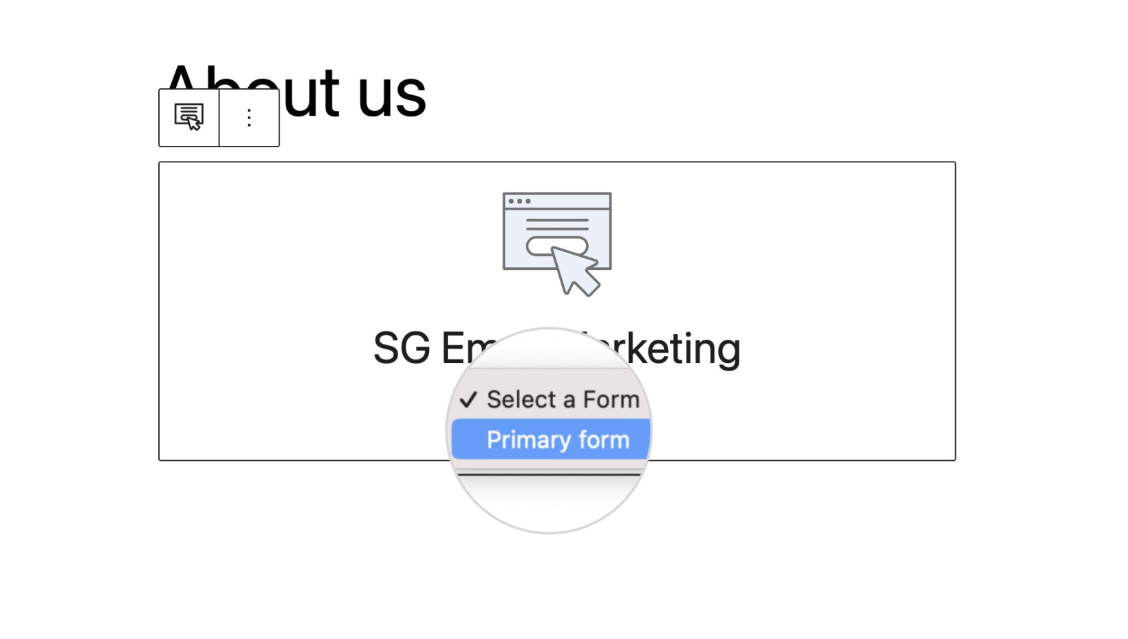 How to select a form in the SG Email Marketing widget in Gutenberg