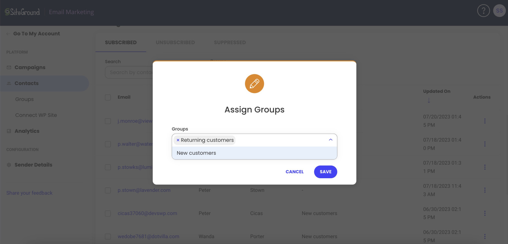 Choose groups from the drop-down menu