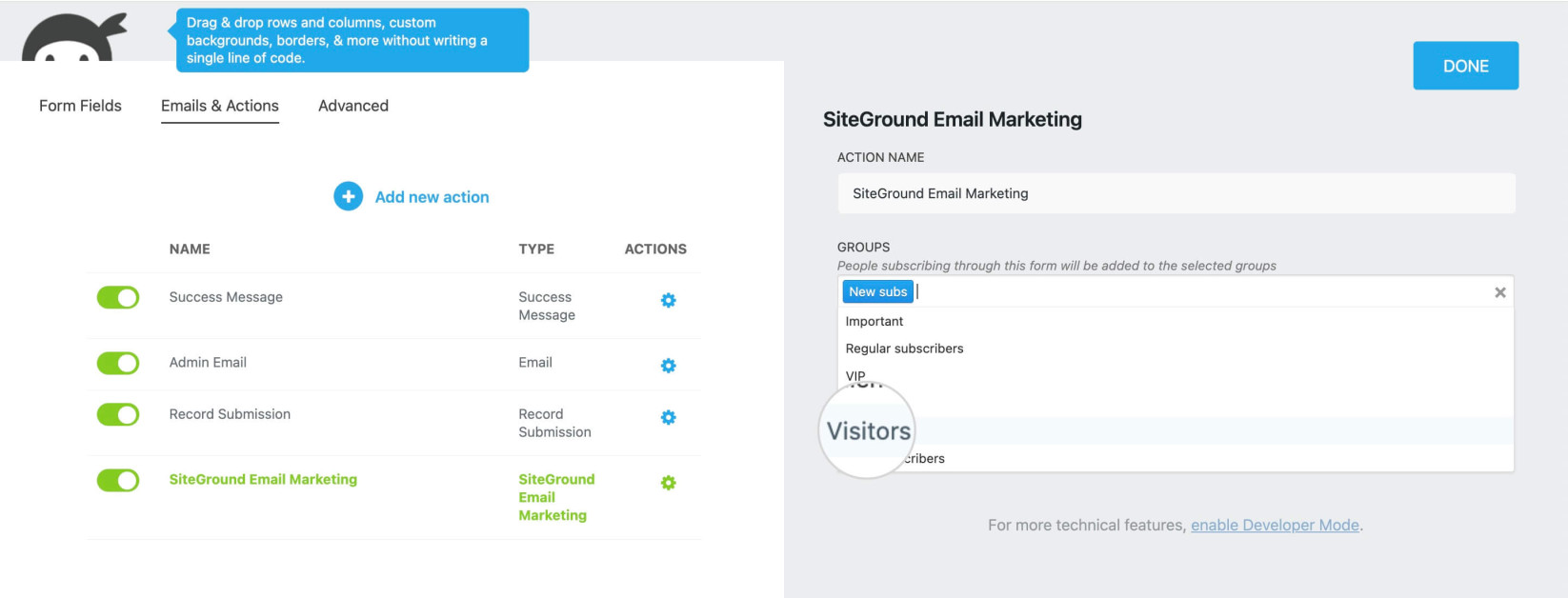 Selecting Email Marketing groups for contacts added from Ninja Forms