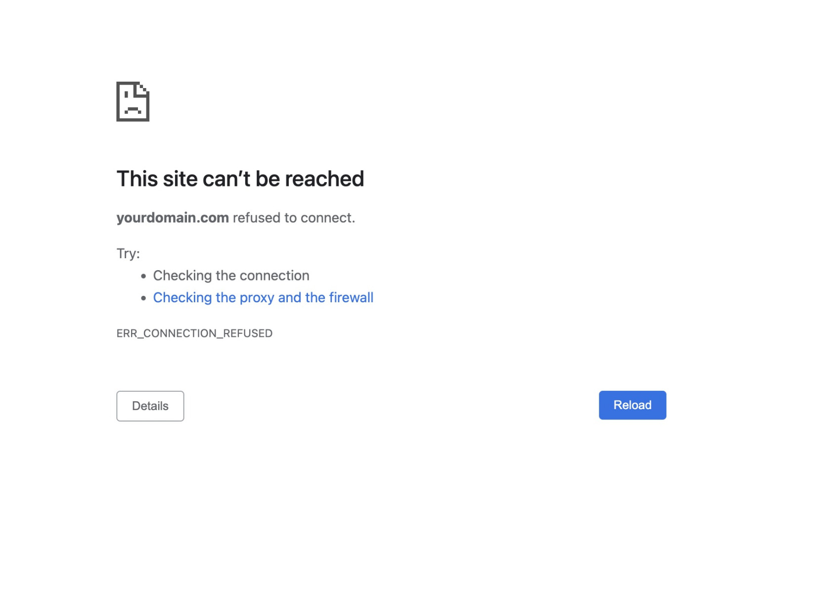 "This Site Can't Be Reached" with the error code ERR_CONNECTION_REFUSED