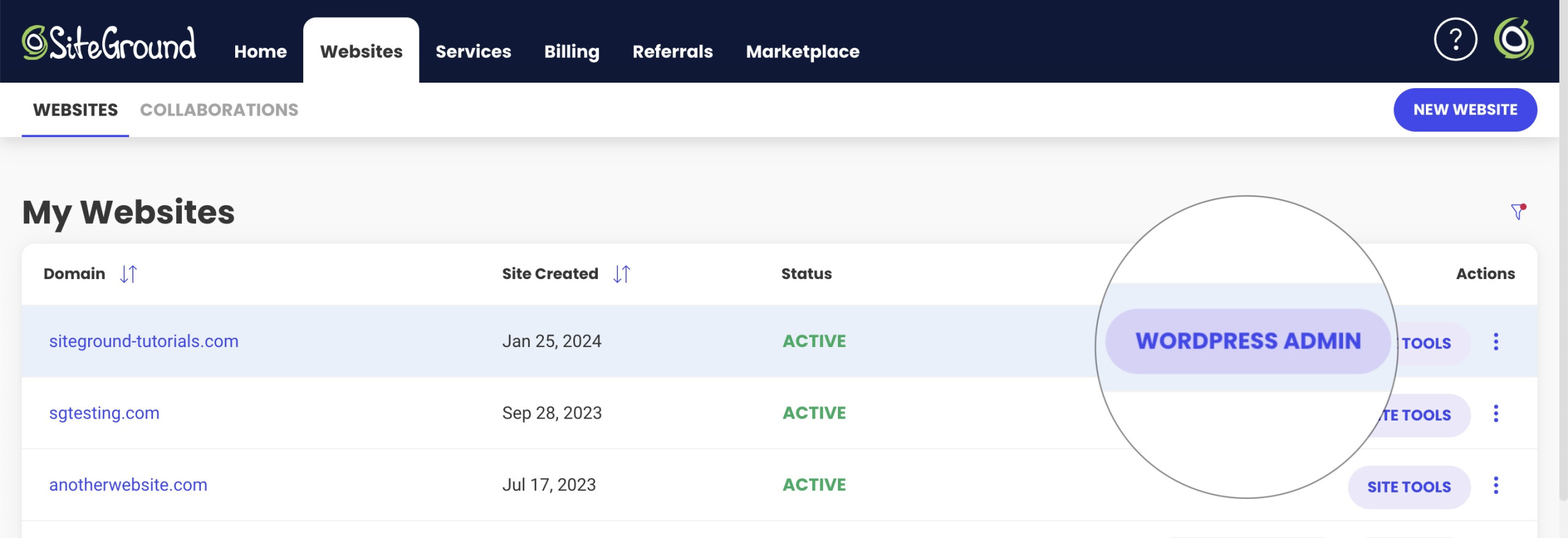 WordPress Admin Login from SiteGround Client Area