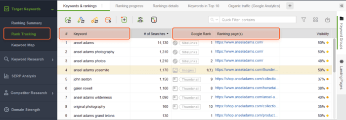 Rank Tracking in the Target Keywords module with the keywords your site already ranks for