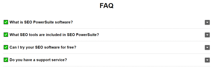 FAQ Block on SEO PowerSuite's product pages