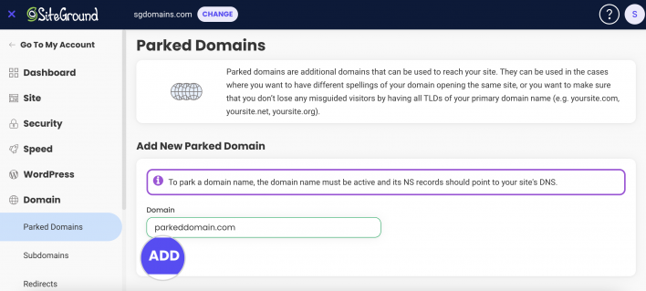 Add a parked domain