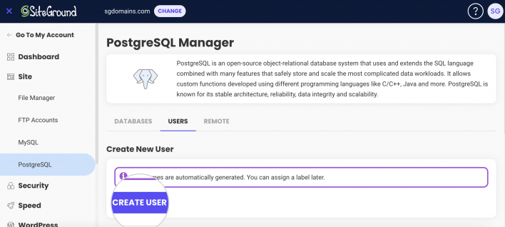 Create a Postgre SQL user