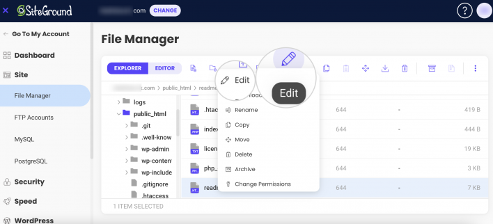 Edit files with File Manager