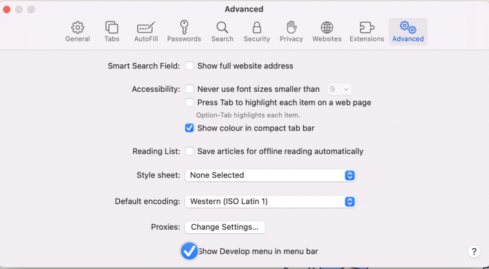 Enable Develop menu in Safari