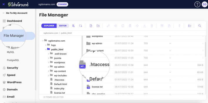 Find .htaccess in File Manager