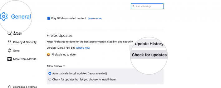 Firefox Check for updates