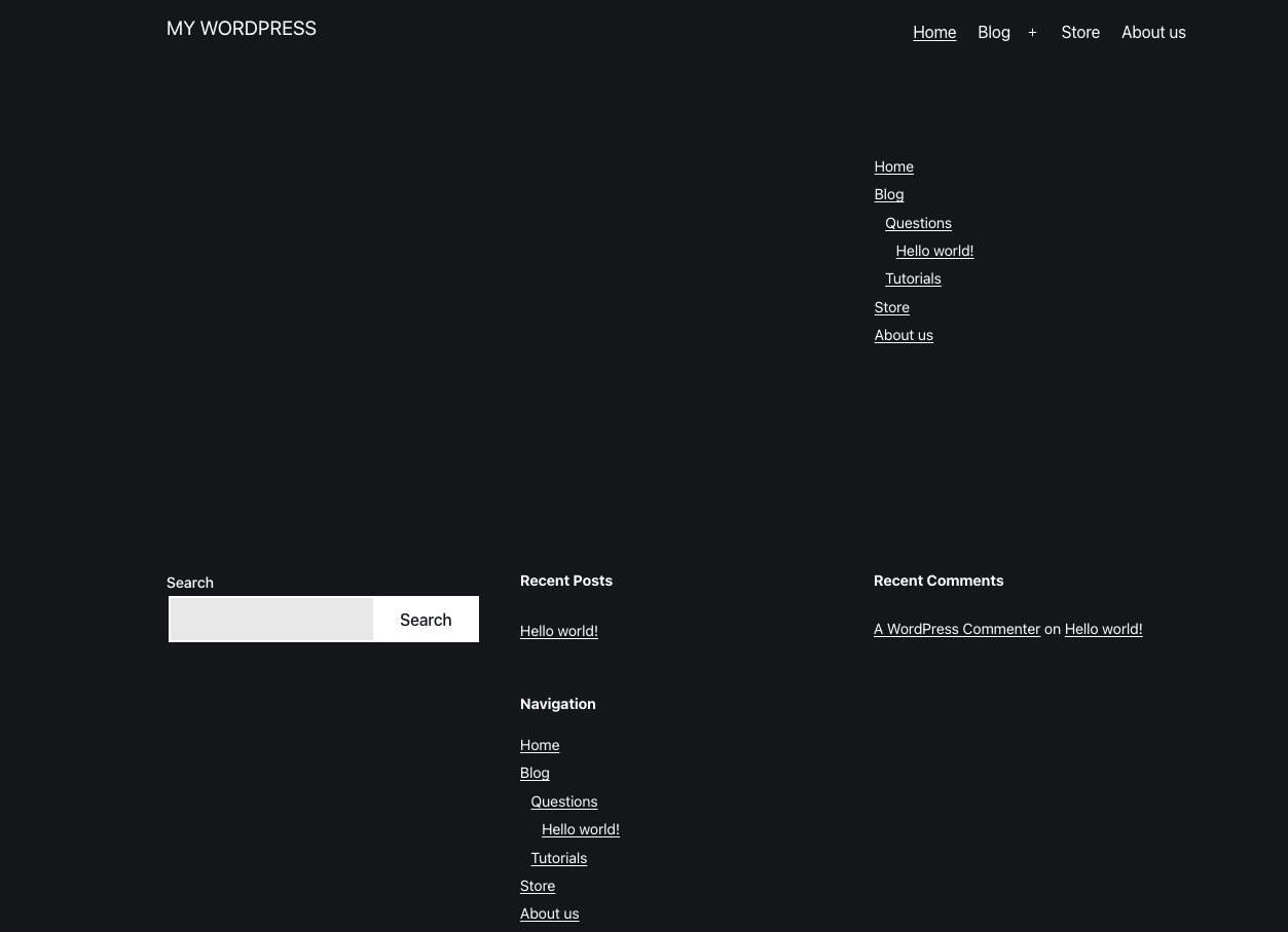 An example of a page with menus in the footer and the sidebar