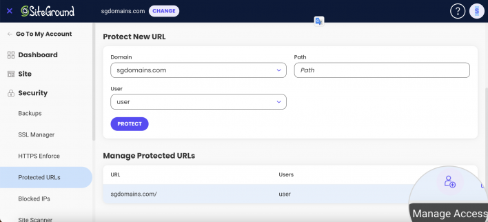 Manage access to protected URLs