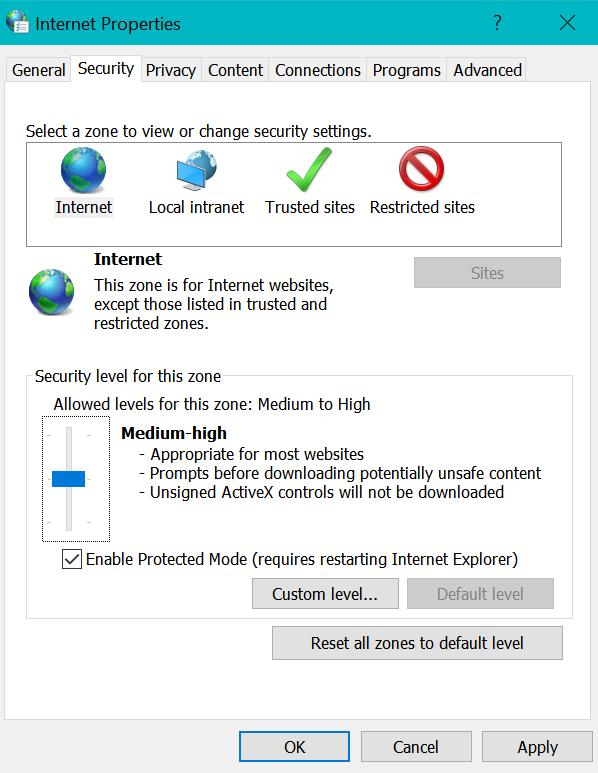 Security Level Windows