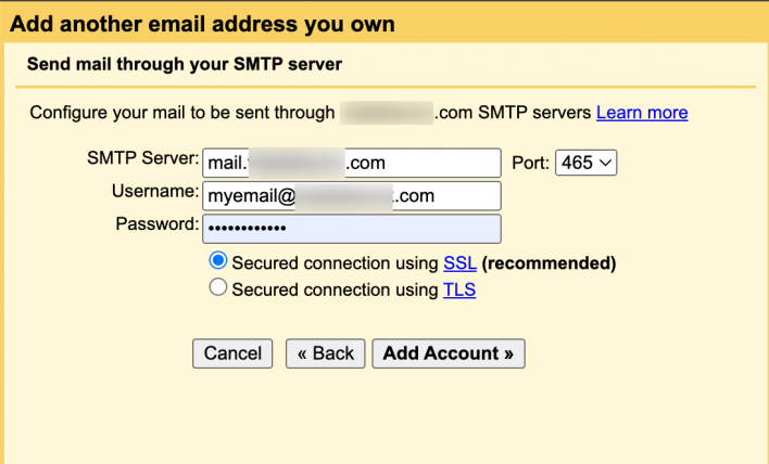 SMTP settings Gmail