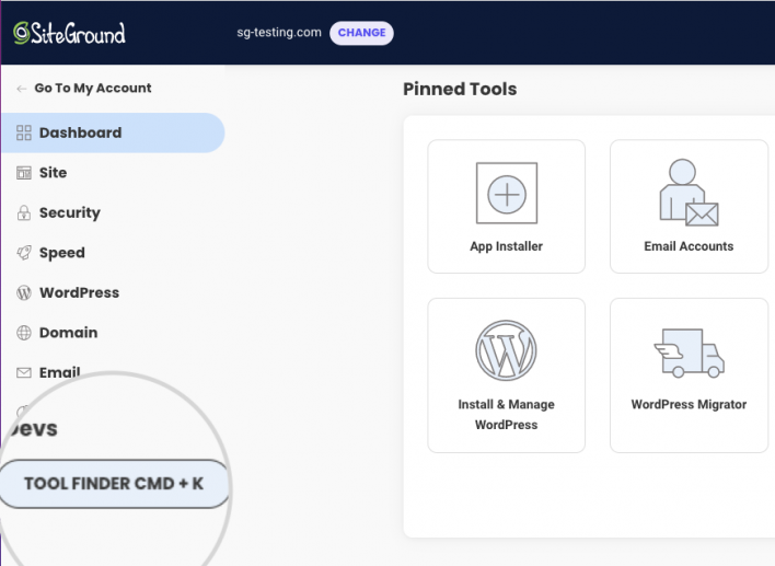 Tool finder in Site Tools